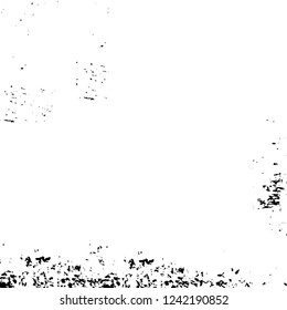 Grunge overlay layer. Abstract black and white vector background. Monochrome vintage surface with dirty pattern in cracks, spots, dots. Old wall in dark horror style design