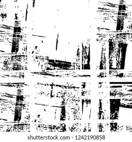 Grunge overlay layer. Abstract black and white vector background. Monochrome vintage surface with dirty pattern in cracks, spots, dots. Old wall in dark horror style design