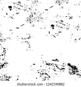 Grunge overlay layer. Abstract black and white vector background. Monochrome vintage surface with dirty pattern in cracks, spots, dots. Old wall in dark horror style design