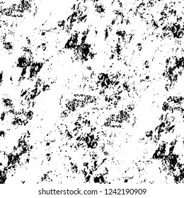 Grunge overlay layer. Abstract black and white vector background. Monochrome vintage surface with dirty pattern in cracks, spots, dots. Old wall in dark horror style design