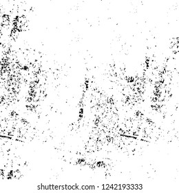 Grunge overlay layer. Abstract black and white vector background. Monochrome vintage surface with dirty pattern in cracks, spots, dots. Old wall in dark horror style design