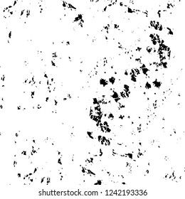 Grunge overlay layer. Abstract black and white vector background. Monochrome vintage surface with dirty pattern in cracks, spots, dots. Old wall in dark horror style design