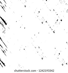 Grunge overlay layer. Abstract black and white vector background. Monochrome vintage surface with dirty pattern in cracks, spots, dots. Old wall in dark horror style design