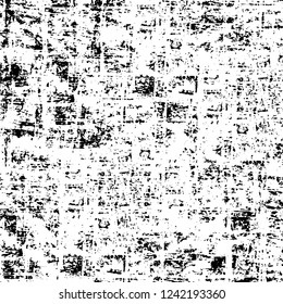Grunge overlay layer. Abstract black and white vector background. Monochrome vintage surface with dirty pattern in cracks, spots, dots. Old wall in dark horror style design