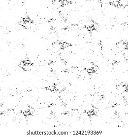 Grunge overlay layer. Abstract black and white vector background. Monochrome vintage surface with dirty pattern in cracks, spots, dots. Old wall in dark horror style design