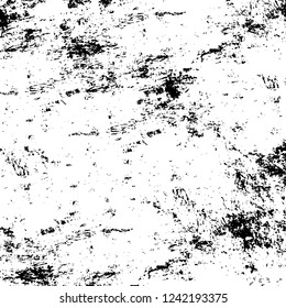 Grunge overlay layer. Abstract black and white vector background. Monochrome vintage surface with dirty pattern in cracks, spots, dots. Old wall in dark horror style design