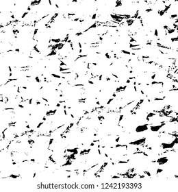 Grunge overlay layer. Abstract black and white vector background. Monochrome vintage surface with dirty pattern in cracks, spots, dots. Old wall in dark horror style design