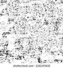 Grunge overlay layer. Abstract black and white vector background. Monochrome vintage surface with dirty pattern in cracks, spots, dots. Old wall in dark horror style design