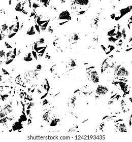Grunge overlay layer. Abstract black and white vector background. Monochrome vintage surface with dirty pattern in cracks, spots, dots. Old wall in dark horror style design