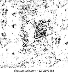 Grunge overlay layer. Abstract black and white vector background. Monochrome vintage surface with dirty pattern in cracks, spots, dots. Old wall in dark horror style design