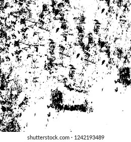 Grunge overlay layer. Abstract black and white vector background. Monochrome vintage surface with dirty pattern in cracks, spots, dots. Old wall in dark horror style design