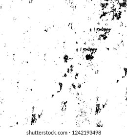Grunge overlay layer. Abstract black and white vector background. Monochrome vintage surface with dirty pattern in cracks, spots, dots. Old wall in dark horror style design