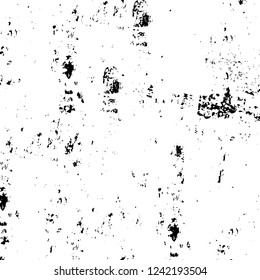 Grunge overlay layer. Abstract black and white vector background. Monochrome vintage surface with dirty pattern in cracks, spots, dots. Old wall in dark horror style design