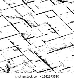 Grunge overlay layer. Abstract black and white vector background. Monochrome vintage surface with dirty pattern in cracks, spots, dots. Old wall in dark horror style design
