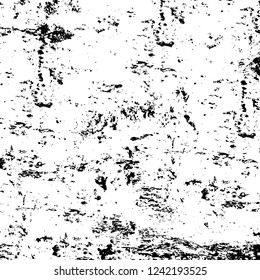 Grunge overlay layer. Abstract black and white vector background. Monochrome vintage surface with dirty pattern in cracks, spots, dots. Old wall in dark horror style design