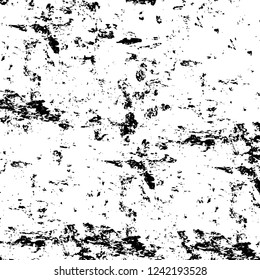 Grunge overlay layer. Abstract black and white vector background. Monochrome vintage surface with dirty pattern in cracks, spots, dots. Old wall in dark horror style design