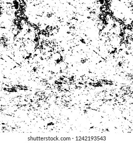 Grunge overlay layer. Abstract black and white vector background. Monochrome vintage surface with dirty pattern in cracks, spots, dots. Old wall in dark horror style design