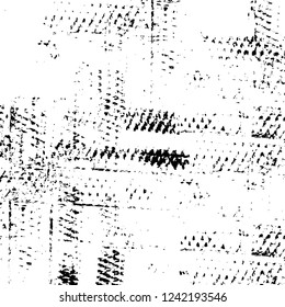 Grunge overlay layer. Abstract black and white vector background. Monochrome vintage surface with dirty pattern in cracks, spots, dots. Old wall in dark horror style design