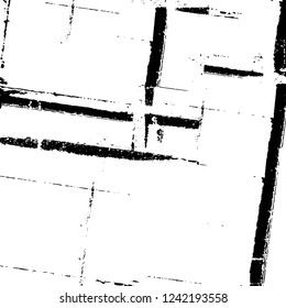 Grunge overlay layer. Abstract black and white vector background. Monochrome vintage surface with dirty pattern in cracks, spots, dots. Old wall in dark horror style design