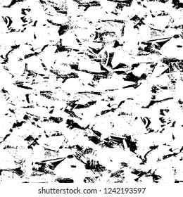 Grunge overlay layer. Abstract black and white vector background. Monochrome vintage surface with dirty pattern in cracks, spots, dots. Old wall in dark horror style design