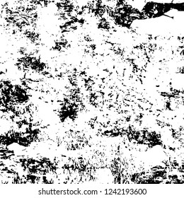 Grunge overlay layer. Abstract black and white vector background. Monochrome vintage surface with dirty pattern in cracks, spots, dots. Old wall in dark horror style design