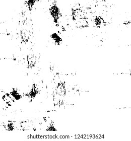 Grunge overlay layer. Abstract black and white vector background. Monochrome vintage surface with dirty pattern in cracks, spots, dots. Old wall in dark horror style design