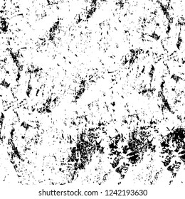 Grunge overlay layer. Abstract black and white vector background. Monochrome vintage surface with dirty pattern in cracks, spots, dots. Old wall in dark horror style design