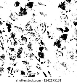 Grunge overlay layer. Abstract black and white vector background. Monochrome vintage surface with dirty pattern in cracks, spots, dots. Old wall in dark horror style design
