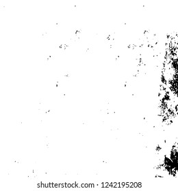 Grunge overlay layer. Abstract black and white vector background. Monochrome vintage surface with dirty pattern in cracks, spots, dots. Old wall in dark horror style design