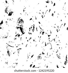 Grunge overlay layer. Abstract black and white vector background. Monochrome vintage surface with dirty pattern in cracks, spots, dots. Old wall in dark horror style design