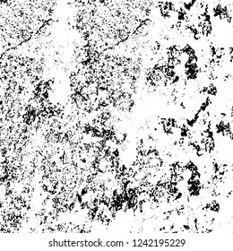 Grunge overlay layer. Abstract black and white vector background. Monochrome vintage surface with dirty pattern in cracks, spots, dots. Old wall in dark horror style design