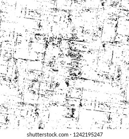 Grunge overlay layer. Abstract black and white vector background. Monochrome vintage surface with dirty pattern in cracks, spots, dots. Old wall in dark horror style design