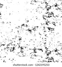 Grunge overlay layer. Abstract black and white vector background. Monochrome vintage surface with dirty pattern in cracks, spots, dots. Old wall in dark horror style design