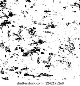 Grunge overlay layer. Abstract black and white vector background. Monochrome vintage surface with dirty pattern in cracks, spots, dots. Old wall in dark horror style design