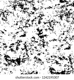 Grunge overlay layer. Abstract black and white vector background. Monochrome vintage surface with dirty pattern in cracks, spots, dots. Old wall in dark horror style design