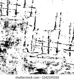 Grunge overlay layer. Abstract black and white vector background. Monochrome vintage surface with dirty pattern in cracks, spots, dots. Old wall in dark horror style design