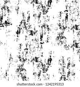 Grunge overlay layer. Abstract black and white vector background. Monochrome vintage surface with dirty pattern in cracks, spots, dots. Old wall in dark horror style design
