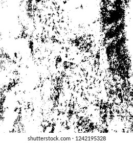 Grunge overlay layer. Abstract black and white vector background. Monochrome vintage surface with dirty pattern in cracks, spots, dots. Old wall in dark horror style design