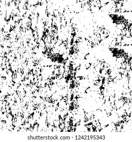 Grunge overlay layer. Abstract black and white vector background. Monochrome vintage surface with dirty pattern in cracks, spots, dots. Old wall in dark horror style design