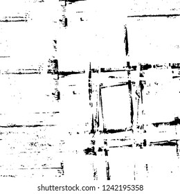 Grunge overlay layer. Abstract black and white vector background. Monochrome vintage surface with dirty pattern in cracks, spots, dots. Old wall in dark horror style design