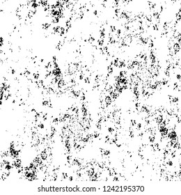 Grunge overlay layer. Abstract black and white vector background. Monochrome vintage surface with dirty pattern in cracks, spots, dots. Old wall in dark horror style design