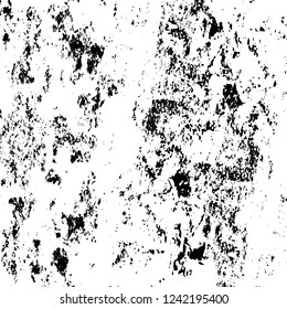 Grunge overlay layer. Abstract black and white vector background. Monochrome vintage surface with dirty pattern in cracks, spots, dots. Old wall in dark horror style design