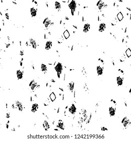 Grunge overlay layer. Abstract black and white vector background. Monochrome vintage surface with dirty pattern in cracks, spots, dots. Old wall in dark horror style design