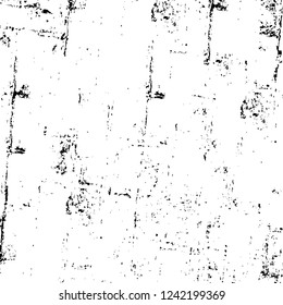 Grunge overlay layer. Abstract black and white vector background. Monochrome vintage surface with dirty pattern in cracks, spots, dots. Old wall in dark horror style design