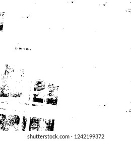 Grunge overlay layer. Abstract black and white vector background. Monochrome vintage surface with dirty pattern in cracks, spots, dots. Old wall in dark horror style design