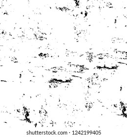 Grunge overlay layer. Abstract black and white vector background. Monochrome vintage surface with dirty pattern in cracks, spots, dots. Old wall in dark horror style design