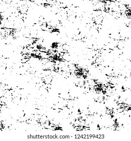 Grunge overlay layer. Abstract black and white vector background. Monochrome vintage surface with dirty pattern in cracks, spots, dots. Old wall in dark horror style design