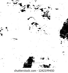 Grunge overlay layer. Abstract black and white vector background. Monochrome vintage surface with dirty pattern in cracks, spots, dots. Old wall in dark horror style design