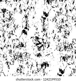 Grunge overlay layer. Abstract black and white vector background. Monochrome vintage surface with dirty pattern in cracks, spots, dots. Old wall in dark horror style design