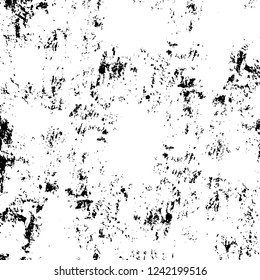 Grunge overlay layer. Abstract black and white vector background. Monochrome vintage surface with dirty pattern in cracks, spots, dots. Old wall in dark horror style design